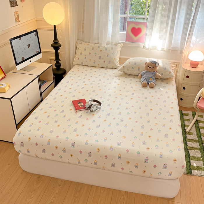 91家纺网 家纺一手货源 找家纺 博雅 2025新款全棉A类双层纱床笠 甜梦城堡