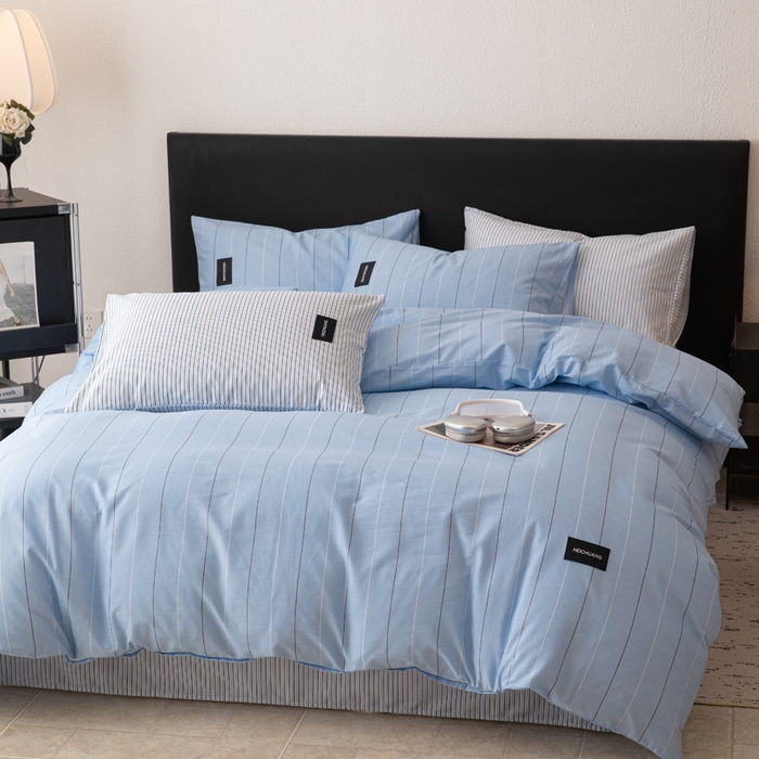 91家纺网 家纺一手货源 找家纺 简宜家居（朝初家纺） 2025新款简约纯棉四件套 轻羽蓝