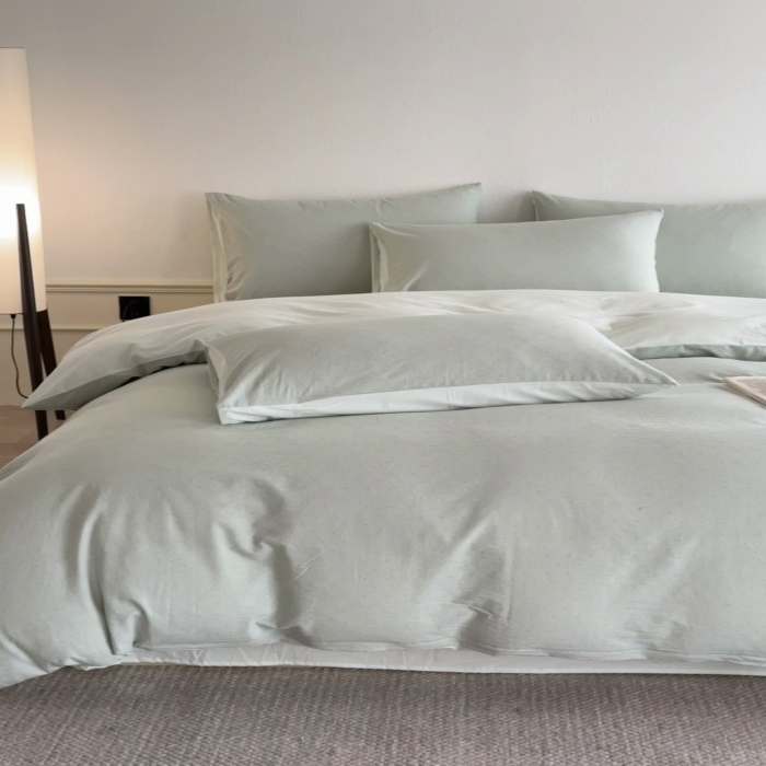 91家纺网 家纺一手货源 找家纺 ab家纺 2025新款小碎花三层纱 波尔卡-绿