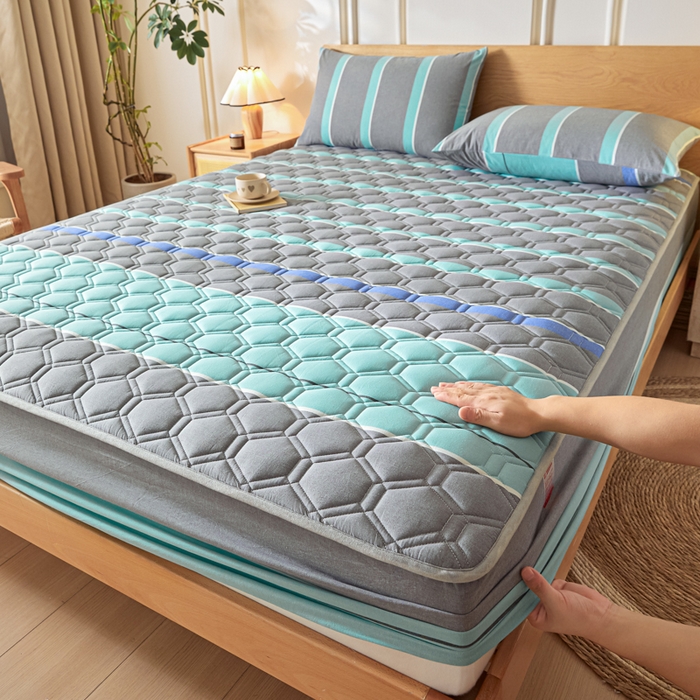 91家纺网 家纺一手货源 找家纺 （总）雪云美2025新款A类全棉色织水洗棉夹棉床笠大豆床罩床垫保护套可定制