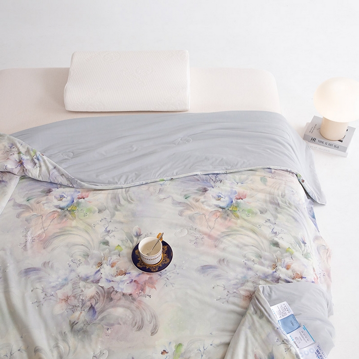 91家纺网 家纺一手货源 找家纺 睡棉坊2025新款数码印花高克重凉感丝夏凉被呱呱被10%大豆纤维填充带质检报告 国色东方