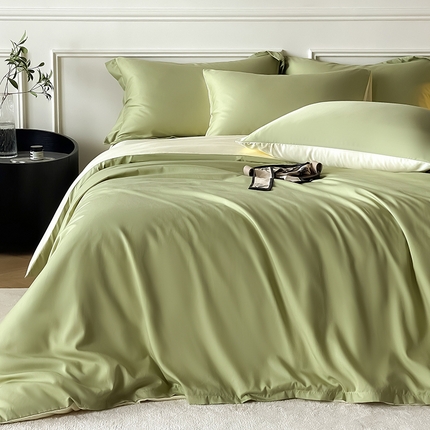 91家纺网 家纺一手货源 找家纺 Mr.pig猪先生水洗棉 2025新款A类柔软纯色天丝棉单被套 银粉+新月黄