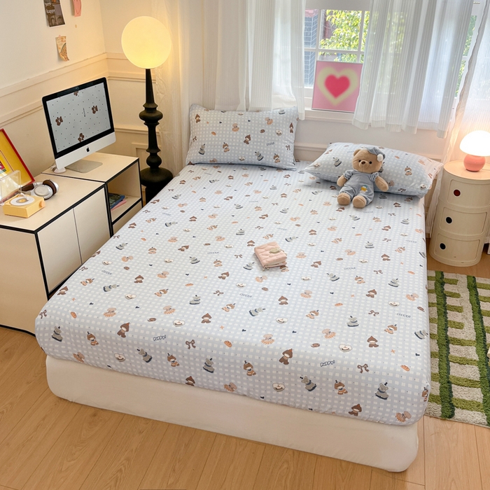 91家纺网 家纺一手货源 找家纺 博雅 2025新款全棉A类双层纱床笠 萌宠乐园