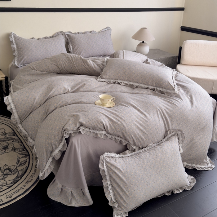 91家纺网 家纺一手货源 找家纺 可思家纺2025新款可思-韩版双层纱四件套 清茶