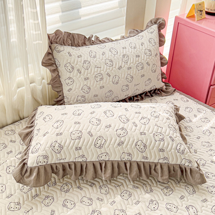 91家纺网 家纺一手货源 找家纺 纽缦家纺2025新款云感提花双层纱夹棉床垫 猫咪恋人