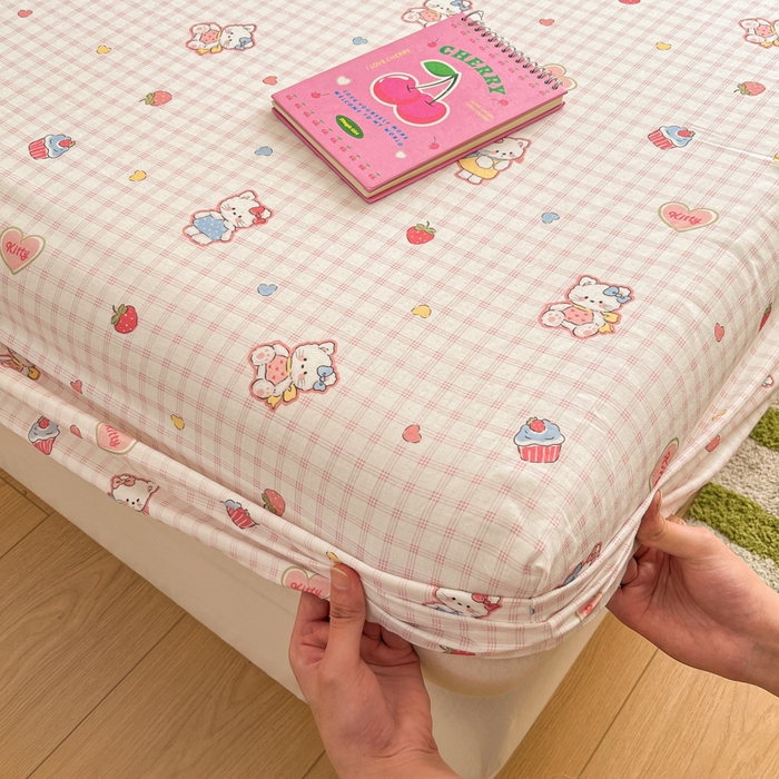 91家纺网 家纺一手货源 找家纺 博雅 2025新款全棉A类双层纱床笠 趣多猫