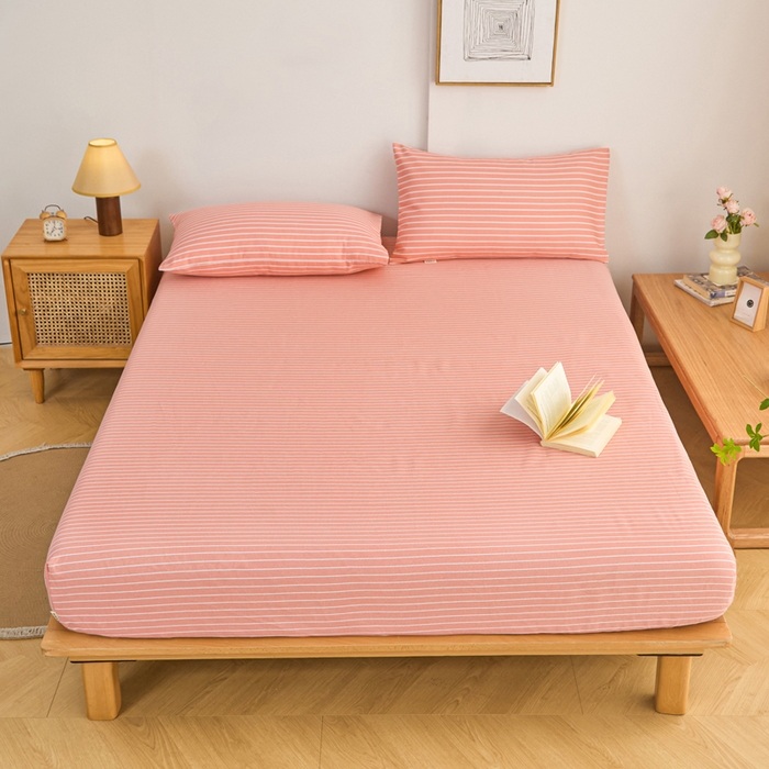 91家纺网 家纺一手货源 找家纺 首爱2025新款原棉老粗布床笠支持特殊规格定制 常年不断货 大批量供应  条纹粉