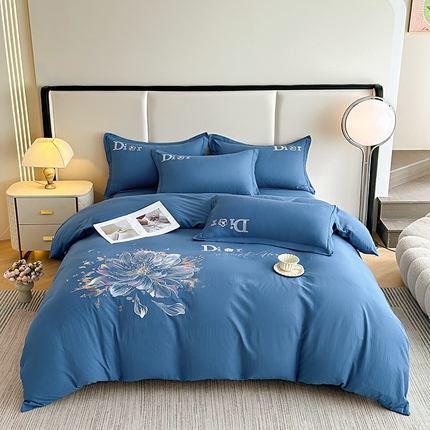 大麦乐田 2025新款磨毛刺绣四件套 蒂素-宾利蓝