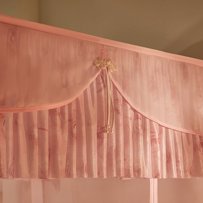 91家纺网 家纺一手货源 找家纺 青竹苑2025新款花边款床笠底防摔坐床蚊帐-雅致 雅致-樱花粉