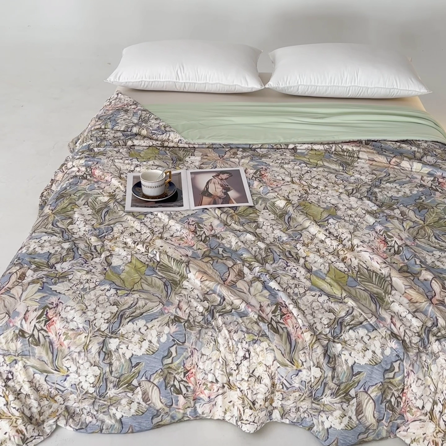 91家纺网 家纺一手货源 找家纺 （总）睡棉坊2025新款数码印花高克重凉感丝夏凉被呱呱被10%大豆纤维填充带质检报告