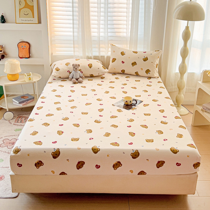 91家纺网 家纺一手货源 找家纺 纽缦家纺 2025新款云感提花双层纱床笠 奇妙小熊米