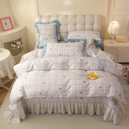 美达家纺2025新款全棉蕾丝边单床盖四件套 樱桃乐园