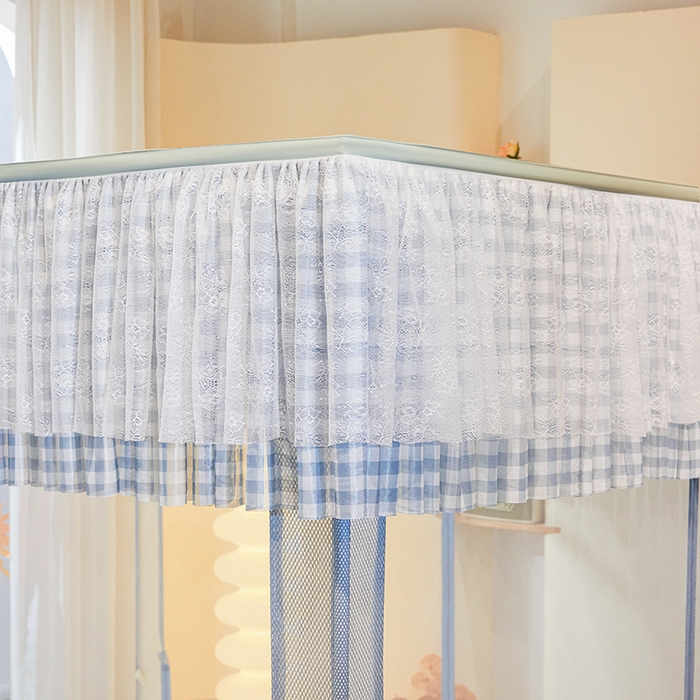 91家纺网 家纺一手货源 找家纺 青竹苑2025新款花边款床笠底防摔坐床蚊帐-格格巫 格格巫-蓝灰