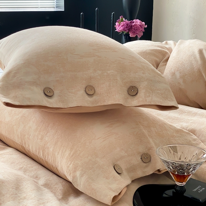 91家纺网 家纺一手货源 找家纺 旷野 2025新款全棉色织提花四件套 雾凇-奶咖