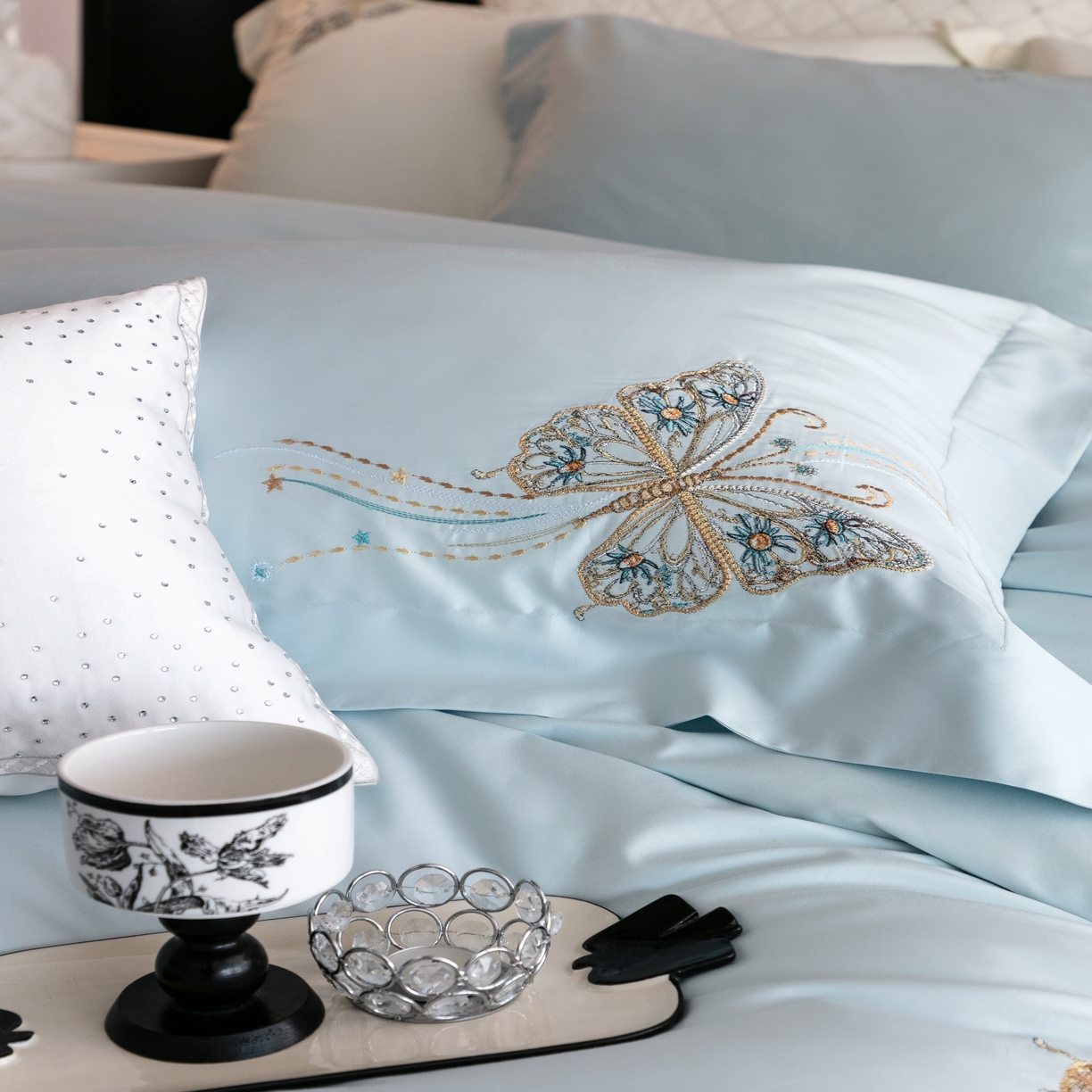 91家纺网 家纺一手货源 找家纺 馨蕊家居 2025年春夏新品100S高奢简约长绒棉系列—棉梦境 棉梦境-北卡蓝