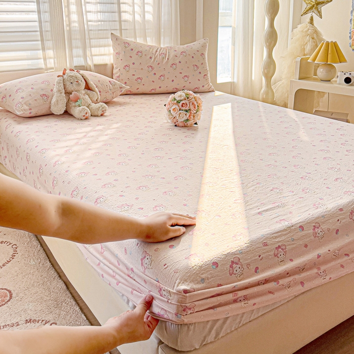 91家纺网 家纺一手货源 找家纺 纽缦家纺 2025新款云感提花双层纱床笠 小鸥鸥