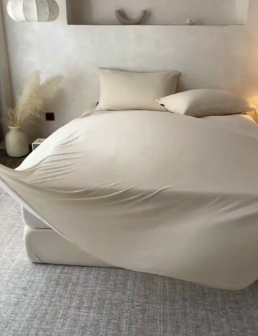 91家纺网 家纺一手货源 找家纺 蓝邻 2025新款全棉双层皱皱纱单品系列-单床单 奶昔白