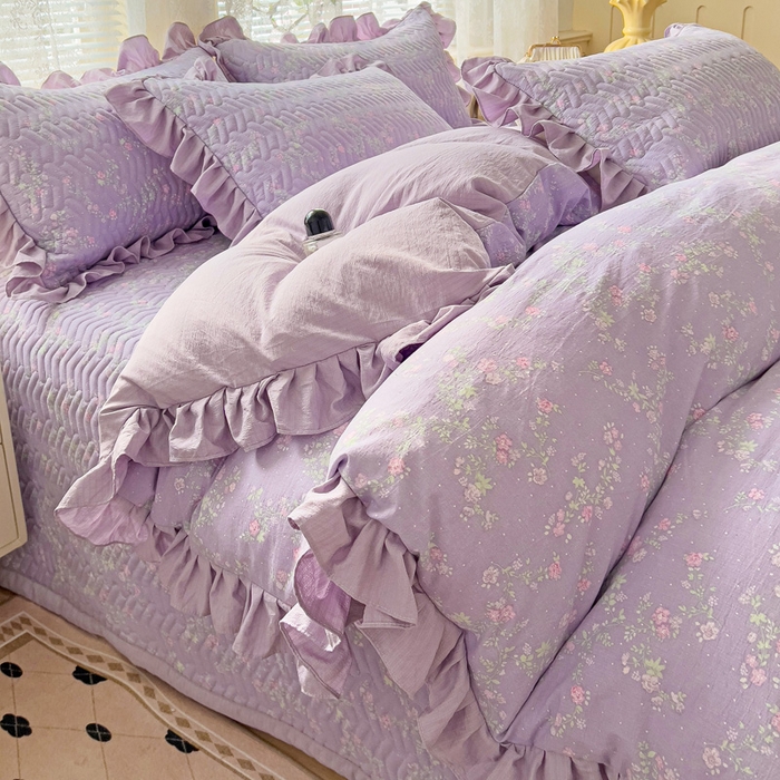 91家纺网 家纺一手货源 找家纺 纽缦家纺2025新款云感提花双层纱床盖韩版四件套 恋如青柠香