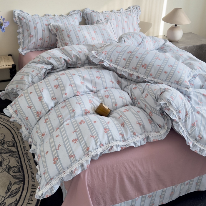 91家纺网 家纺一手货源 找家纺 可思家纺2025新款可思-韩版双层纱四件套 罗曼蒂克