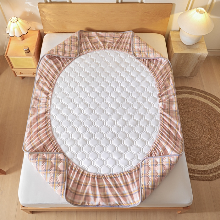 91家纺网 家纺一手货源 找家纺 雪云美2025新款A类全棉色织水洗棉夹棉床笠大豆床罩床垫保护套可定制 莫尼 粉