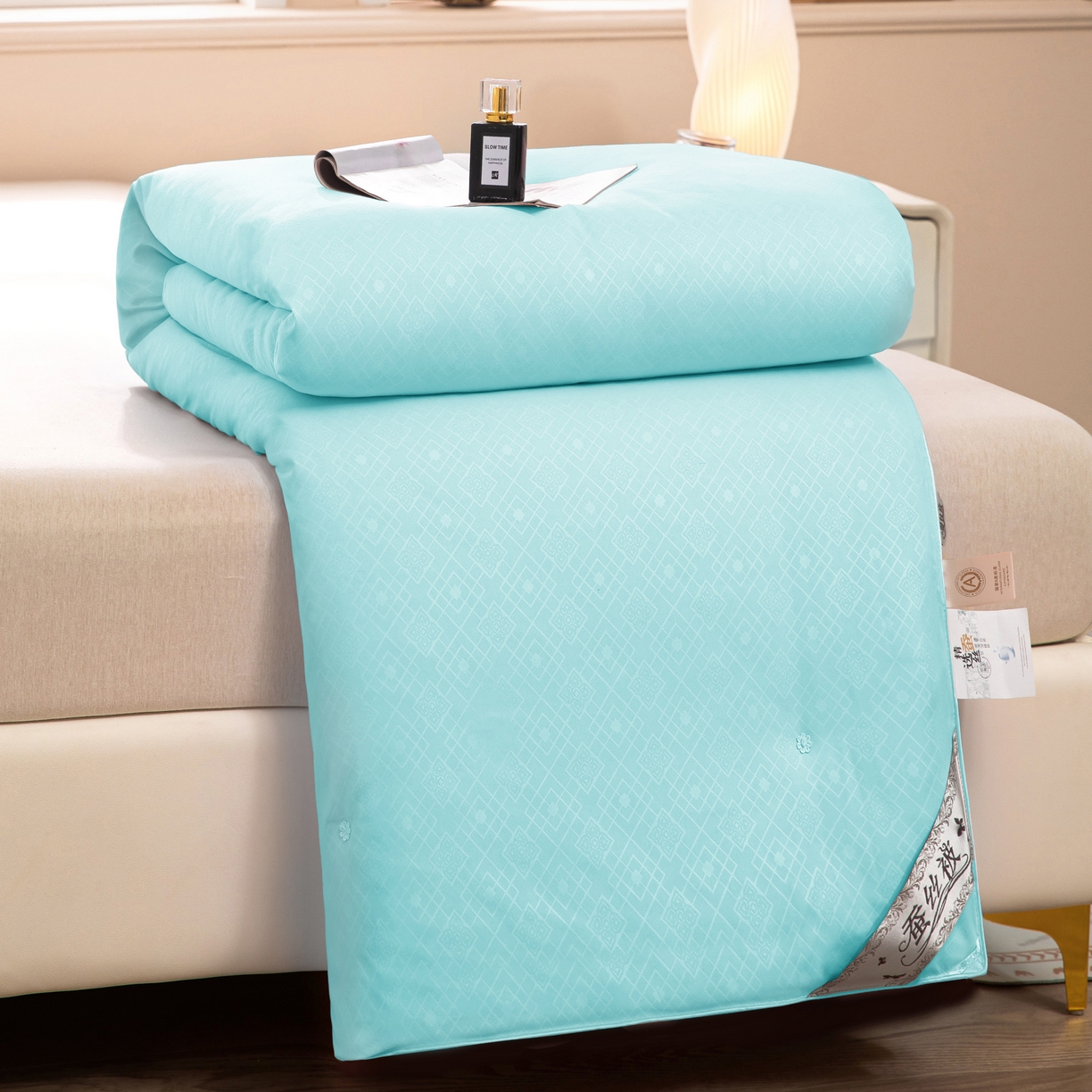 91家纺网 家纺一手货源 找家纺 江山被业 2025新款供直播手工订花蚕丝被拉链款子母被春夏秋冬被 孔雀绿 有控价 +100