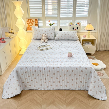 91家纺网 家纺一手货源 找家纺 雅萱家纺  2025新款双面全棉印花床盖三件套 格纹蝴蝶结