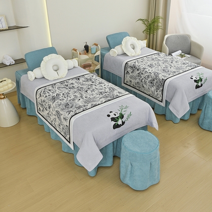 91家纺网 家纺一手货源 找家纺 （总）不打烊家纺 2025新款贡缎绣花熊猫系列美容床罩