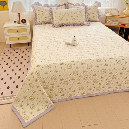 91家纺网 家纺一手货源 找家纺 （总）2025云感提花双层纱加厚夹棉绗缝床盖