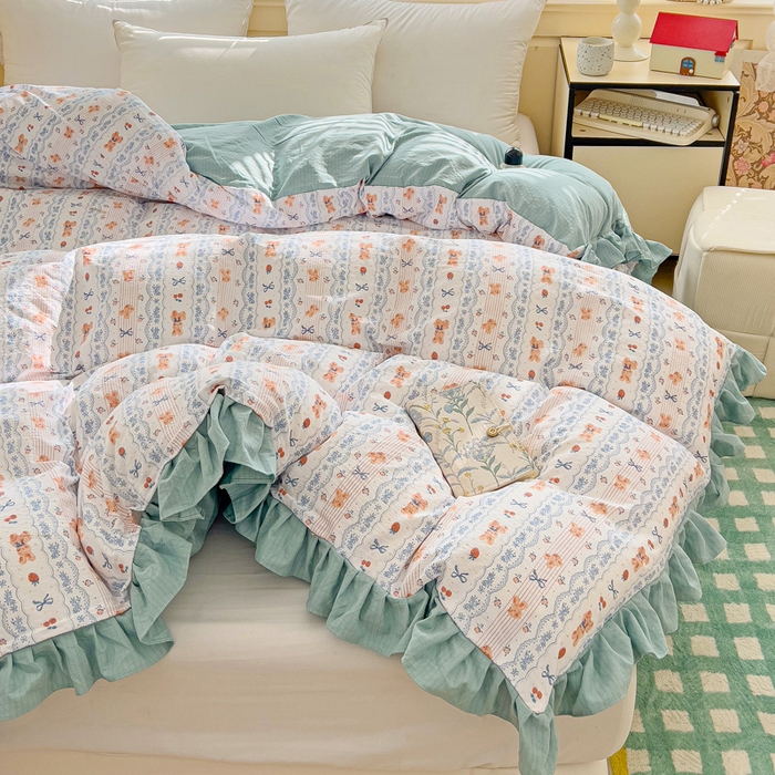 91家纺网 家纺一手货源 找家纺 纽缦家纺 2025新款云感提花双层纱韩版被套 他和她的兔