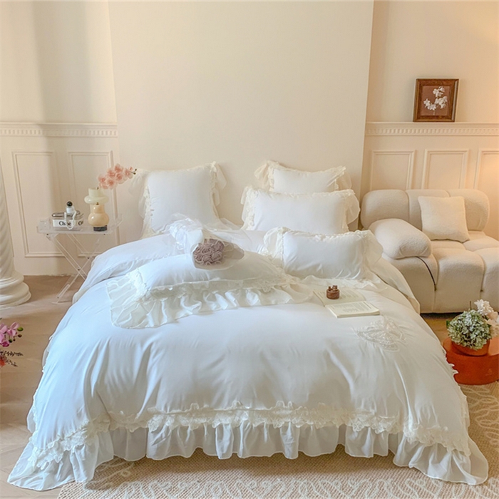 91家纺网 家纺一手货源 找家纺 吾欢心2025新款糯小棉立体蝴蝶花边套件-蝶恋花系列 蝶恋花白