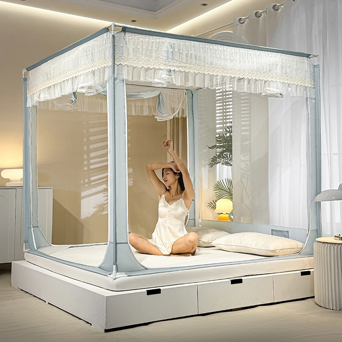 91家纺网 家纺一手货源 找家纺 （总）青竹苑2025新款花边款床笠底防摔坐床蚊帐-铃兰花开