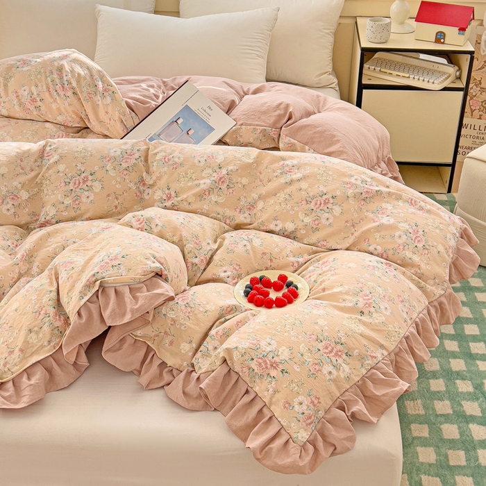 91家纺网 家纺一手货源 找家纺 纽缦家纺 2025新款云感提花双层纱韩版被套 爱如星辰