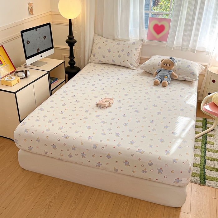 91家纺网 家纺一手货源 找家纺 博雅 2025新款全棉A类双层纱床笠 小象鸭