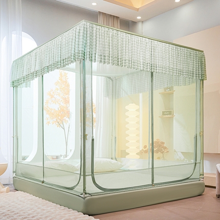 91家纺网 家纺一手货源 找家纺 青竹苑2025新款花边款床笠底防摔坐床蚊帐-格格巫 格格巫-瓦松绿