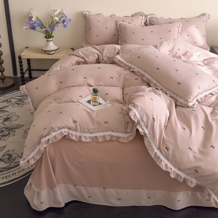 91家纺网 家纺一手货源 找家纺 可思家纺2025新款可思-韩版双层纱四件套 情书