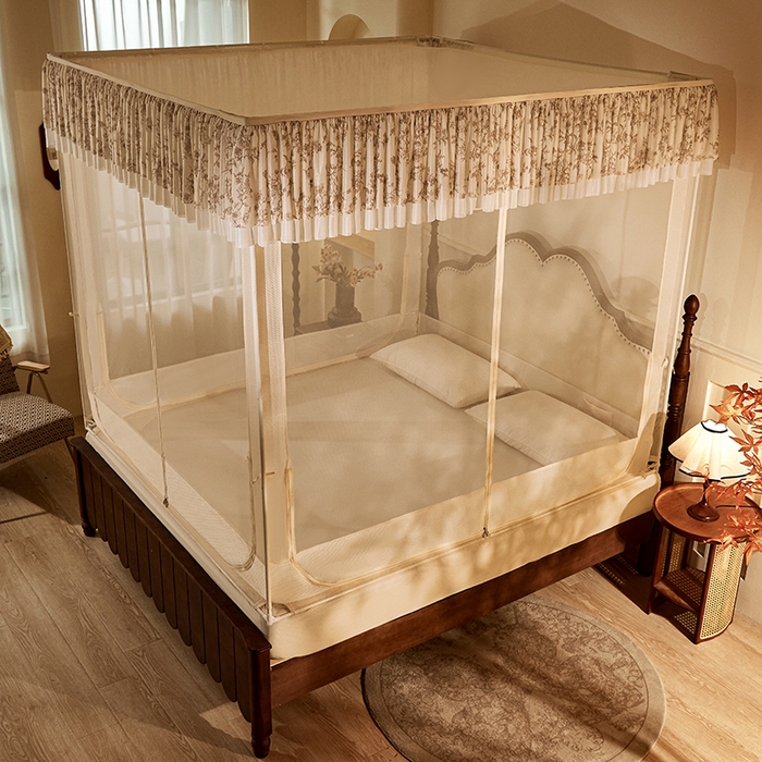 91家纺网 家纺一手货源 找家纺 青竹苑2025新款花边款床笠底防摔坐床蚊帐-伊甸园 伊甸园-米杏