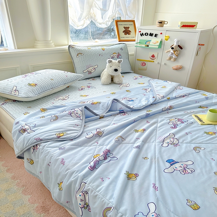 91家纺网 家纺一手货源 找家纺 希诺2025春夏新款小版三丽鸥凉感夏被夏凉被空调被 彩虹玉桂狗