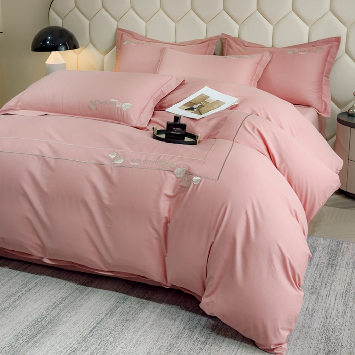 91家纺网 家纺一手货源 找家纺 U品汇  2025新款纯棉全棉长绒棉刺绣绣花高端礼盒四件套-叶夕 花晨叶夕-豆沙