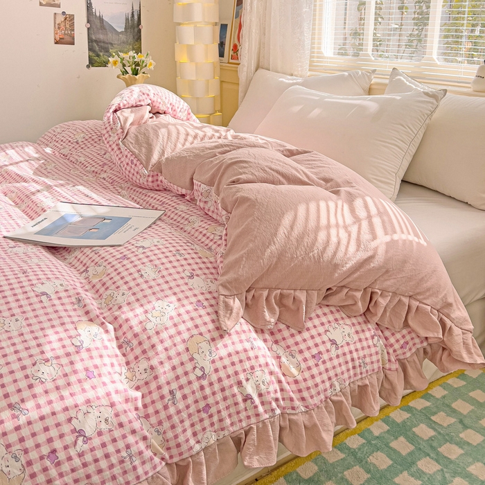 91家纺网 家纺一手货源 找家纺 纽缦家纺 2025新款云感提花双层纱韩版被套 猫猫晚宴