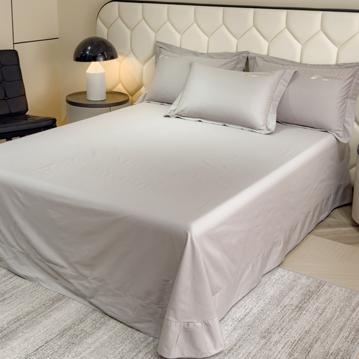 91家纺网 家纺一手货源 找家纺 U品汇  2025新款纯棉全棉长绒棉刺绣绣花高端礼盒四件套-叶夕 花晨叶夕-银灰