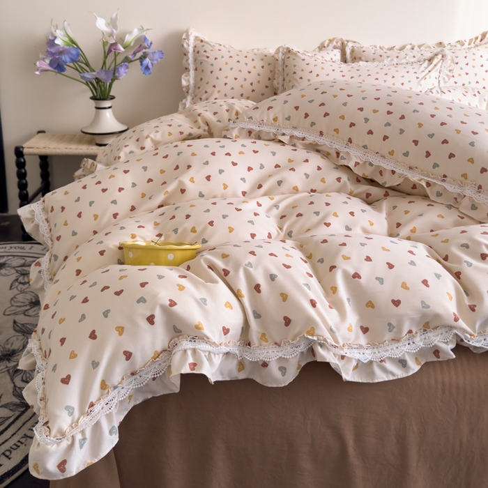 91家纺网 家纺一手货源 找家纺 可思家纺2025新款可思-韩版双层纱四件套 可可心