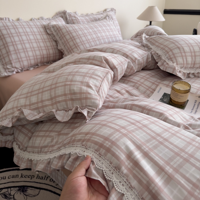 91家纺网 家纺一手货源 找家纺 可思家纺2025新款可思-韩版双层纱四件套 安琪