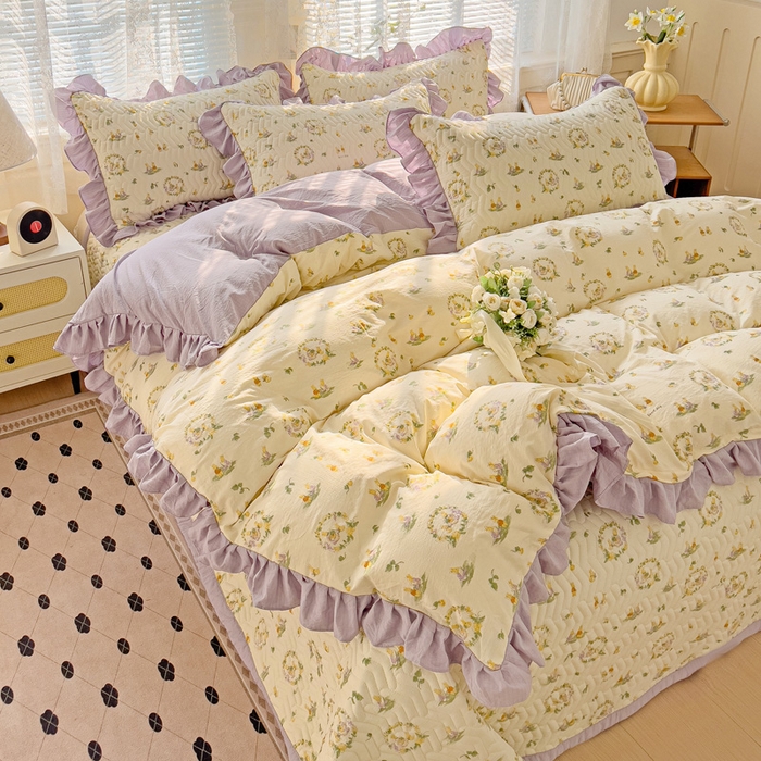 91家纺网 家纺一手货源 找家纺 纽缦家纺2025新款云感提花双层纱床盖韩版四件套 兔子的欢喜