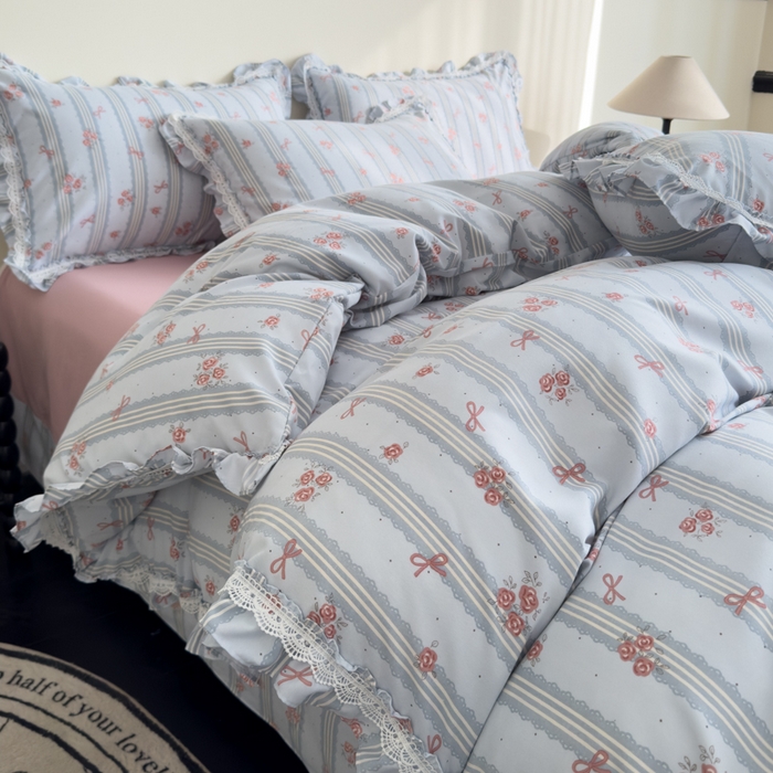 91家纺网 家纺一手货源 找家纺 可思家纺2025新款可思-韩版双层纱四件套 罗曼蒂克