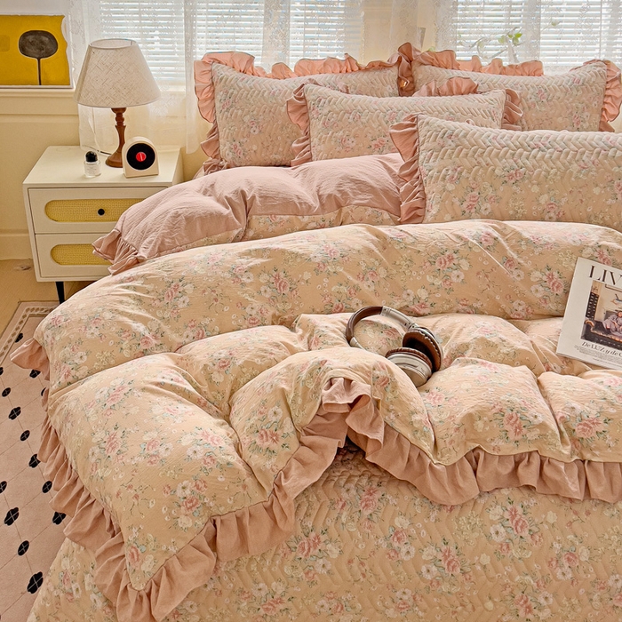 91家纺网 家纺一手货源 找家纺 （总）纽缦家纺2025新款云感提花双层纱床盖韩版四件套