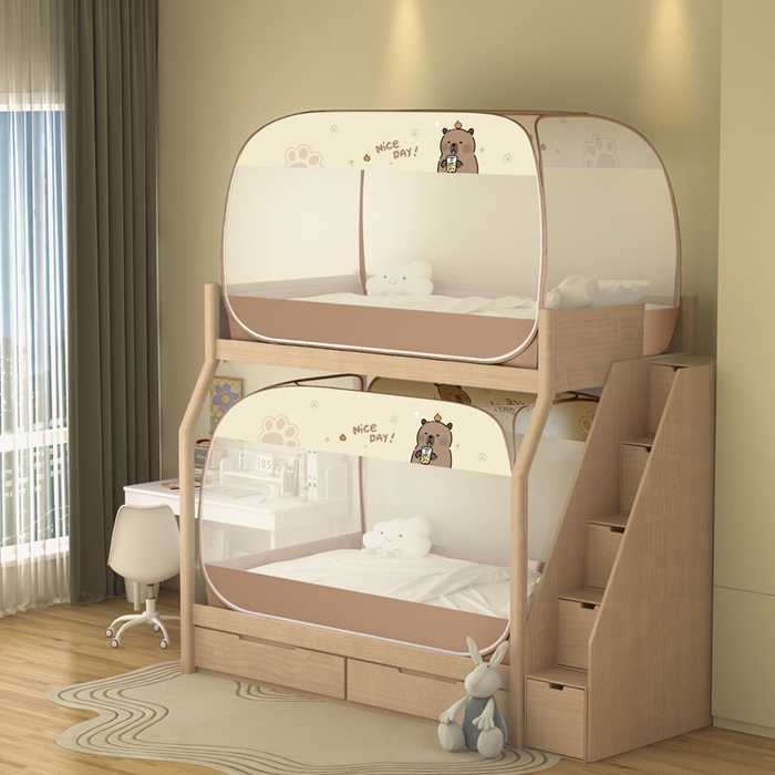 91家纺网 家纺一手货源 找家纺 青竹苑2025新款大顶学生蒙古包子母床魔术蚊帐 卡皮巴拉