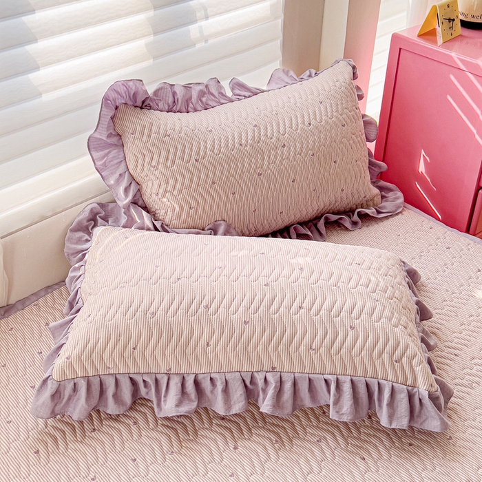 91家纺网 家纺一手货源 找家纺 纽缦家纺2025新款云感提花双层纱夹棉床垫 倾心紫