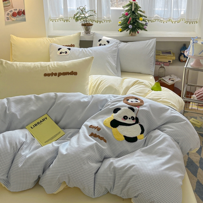 91家纺网 家纺一手货源 找家纺 桃心家居 2025新款A类亲肤舒适软糯云柔水洗棉印加绣卡通毛巾绣水洗棉系列 云柔水洗棉-印加绣萌萌熊猫