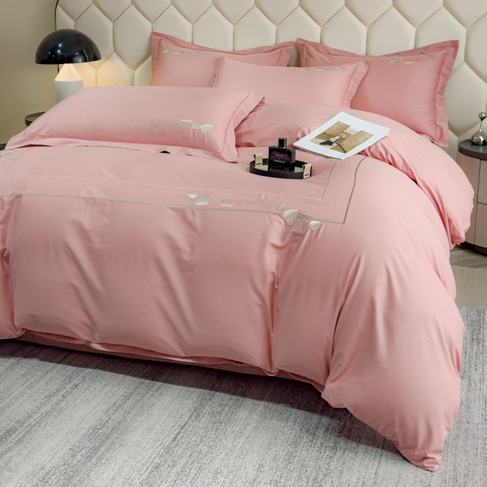 91家纺网 家纺一手货源 找家纺 U品汇  2025新款纯棉全棉长绒棉刺绣绣花高端礼盒四件套-叶夕 花晨叶夕-豆沙