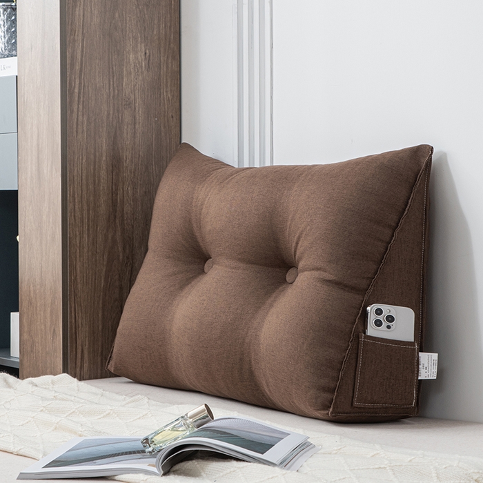 91家纺网 家纺一手货源 找家纺 美达人2025新款麻布珍珠棉三角靠背 亚麻单人 湘宜咖